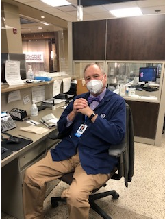 West lobby volunteer and VP-Patient Services, Roger Williams.